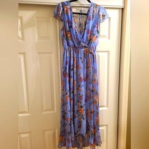 Band Of Gypsies Floral Blue Boho Deep V Back Maxi Dress